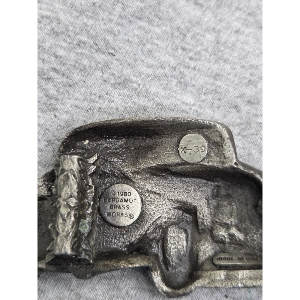 Vintage 1980 Solid Pewter Heavy Hot Rod Ford Chevy Coupe Belt Buckle Damaged - Picture 5 of 7